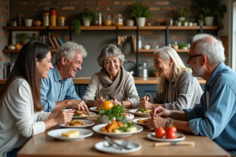 Famille multigenerational partageant un repas convivial
