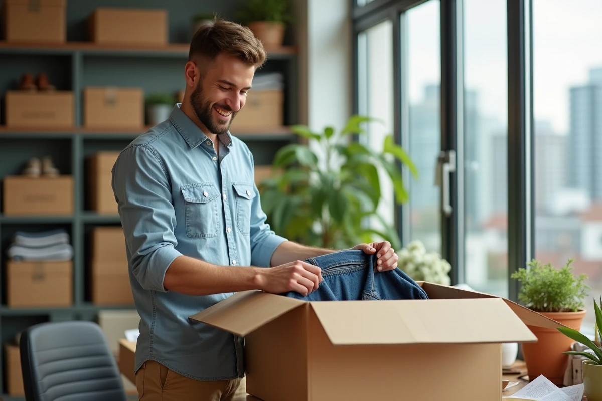 Homme pliant un vetement vintage pour l