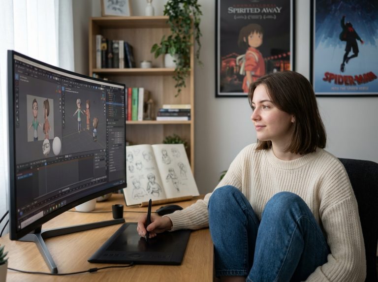 Jeune femme en création 3D dans un bureau moderne