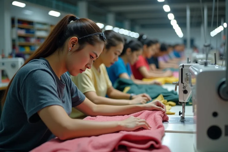Groupe d'ouvriers textiles travaillant dans une usine de vêtements